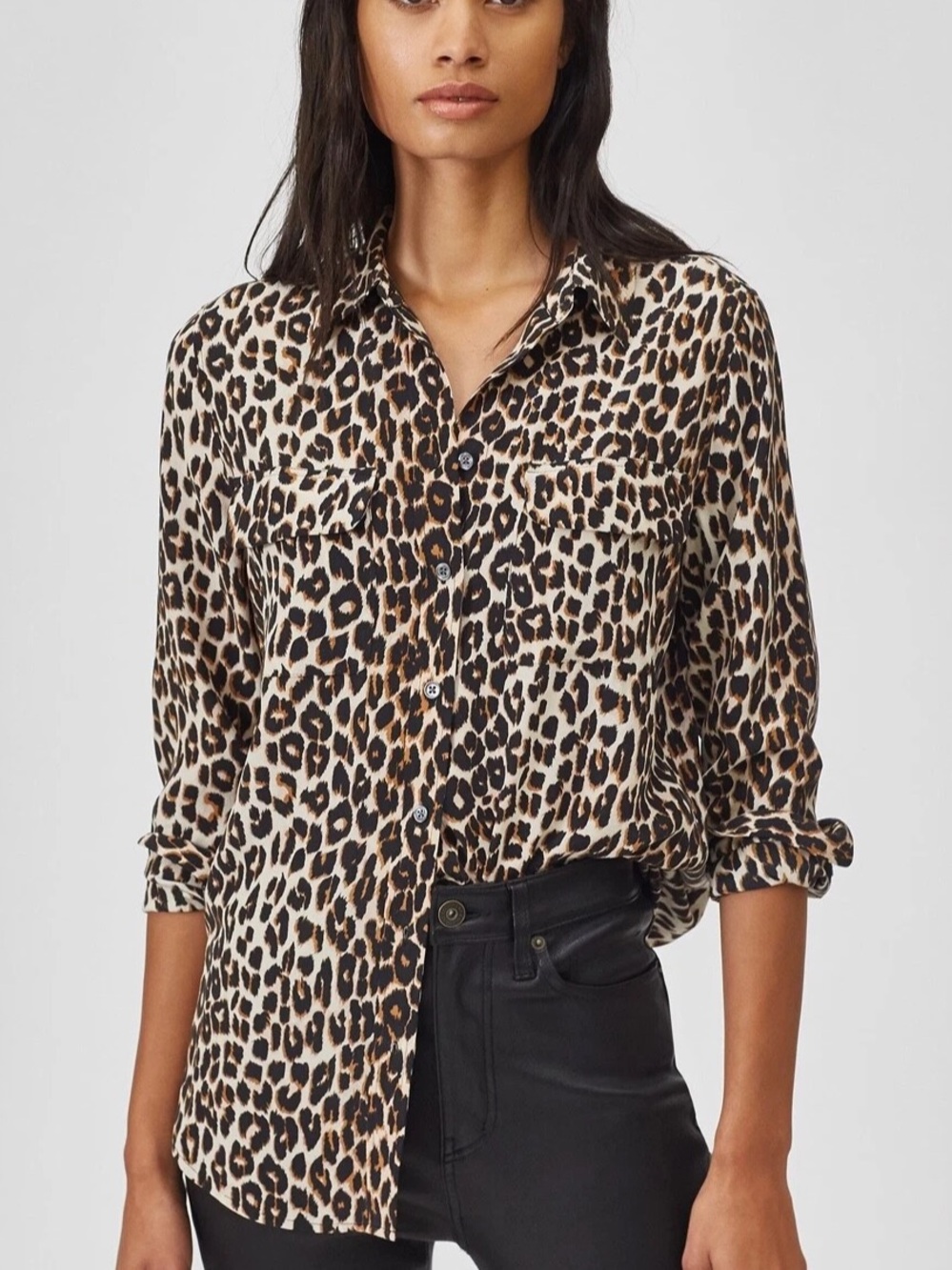 $298 Equipment Leopard Print Siim Signature Silk Button-Down Shirt -NWT